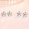 Guochao Peach Blossom Rose Flower Earrings with Pink Diamond-Plated Silver Studs for Women