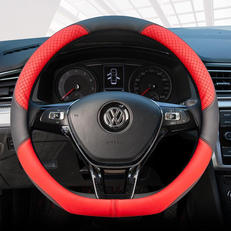 Car Leather Steering Wheel Cover - All-Season, Fits Various Models, Embossed Design