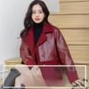 Leather Women's Plus Velvet Thickened Autumn and Winter Wear Loose Winter Western Style Short Ladies Leather Jacket On Both Sides