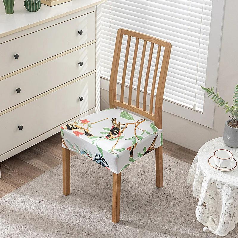 Flowers Print Chair Seat Covers Removable Washable Anti-Dust Stretch Spandex Dining Room Upholstered Chair Cushion Slipcover