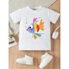 European Size Girls Round-neck Short-sleeved T-shirt with Colorful Fish Blowing Bubbles Pattern Print