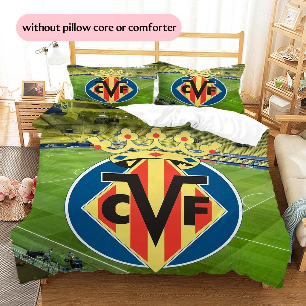 Villarreal CF Pattern Bedding Home Decoration Birthday Gift (1 * duvet cover + 2 * pillowcase, without core)