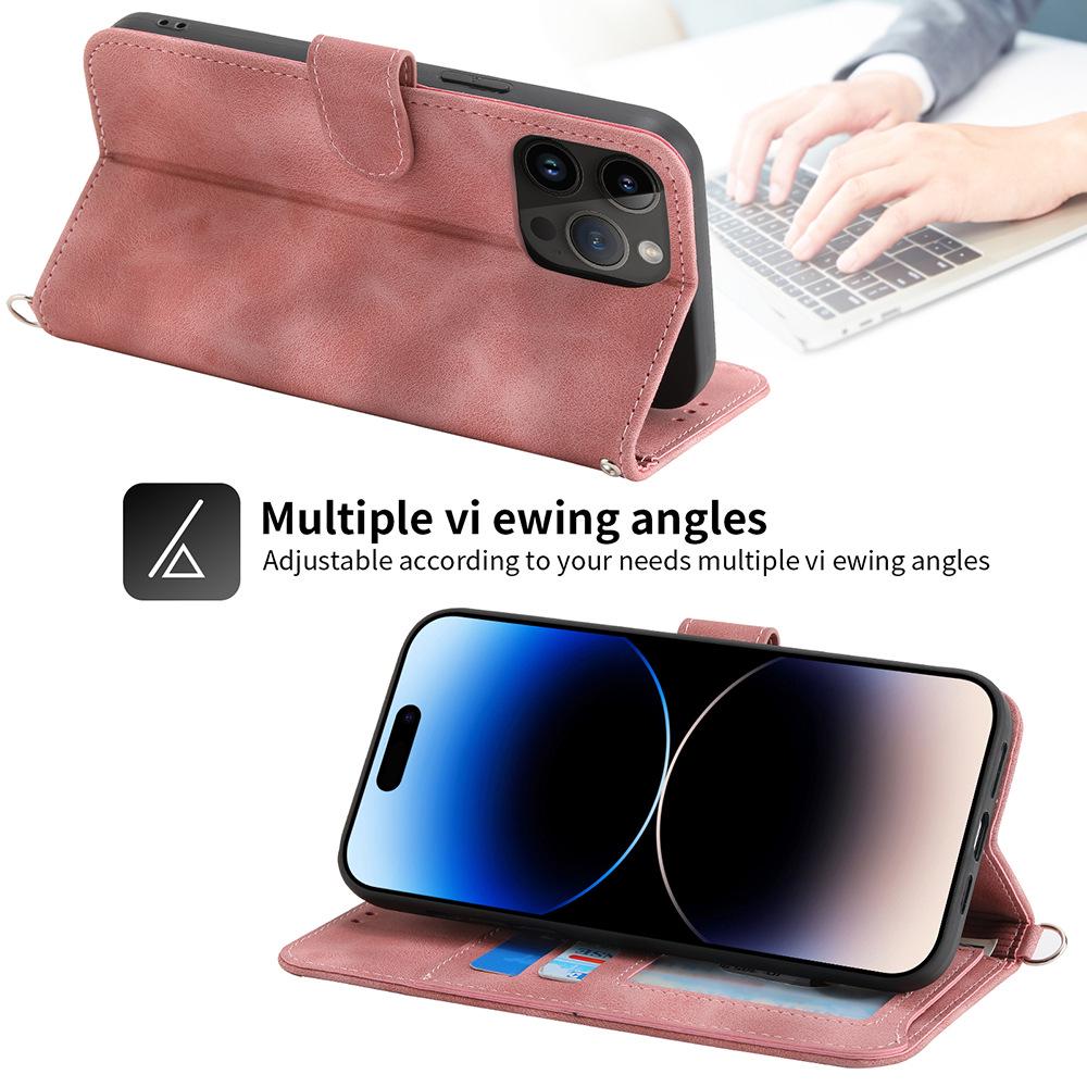 iPhone 14 Long Rope Messenger Bag Leather Case for Apple Mobile Phone - Multi-Function Magnetic Suction for Kyocera & Samsung S23