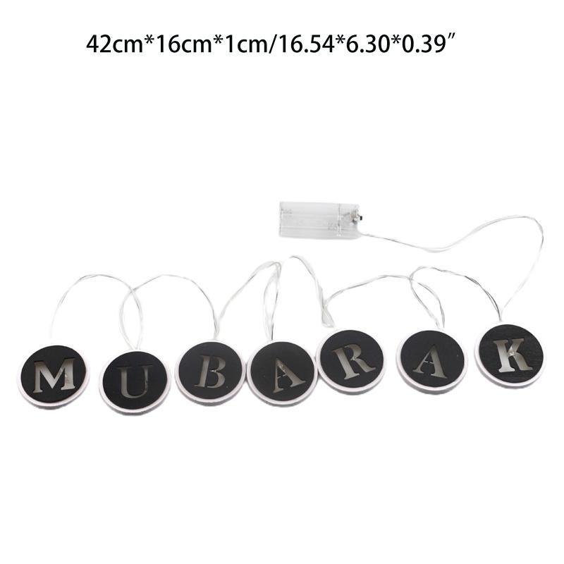 Wooden Eid String Light Led Ramada Mubarak Letters Lamp Ornament Crafts for Islamic Muslim Party Ramadan Decoration Night Lamps