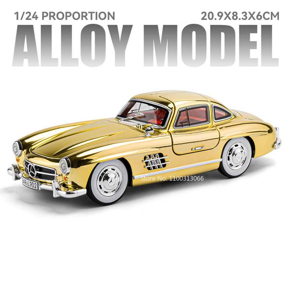 1:24er Maßstab 300SL Modelle Oldtimer Spielzeug mit Rückzug, Licht, Musik Fahrzeugen 4 Türen zu öffnen Miniaturauto Jungen Sammlung Geschenke