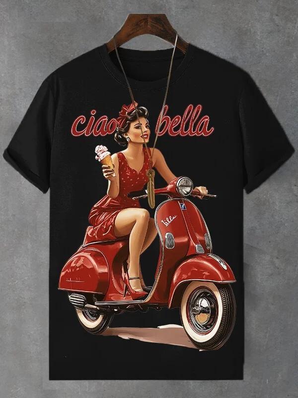 Sommer Neue Mode Trend T-Shirt Ciao Bella Buchstaben Druck Einfach Lässig Kurzarm T-Shirts Streetwear Unisex T-Shirts Y2k Oberteile