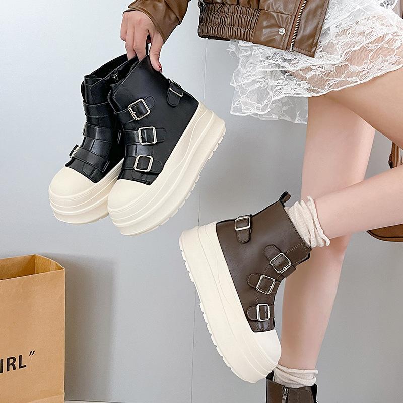 European big-headed thick-soled Martin boots for women's 2025 autumn new soft leather British style belt buckle recreational locomotive short boots