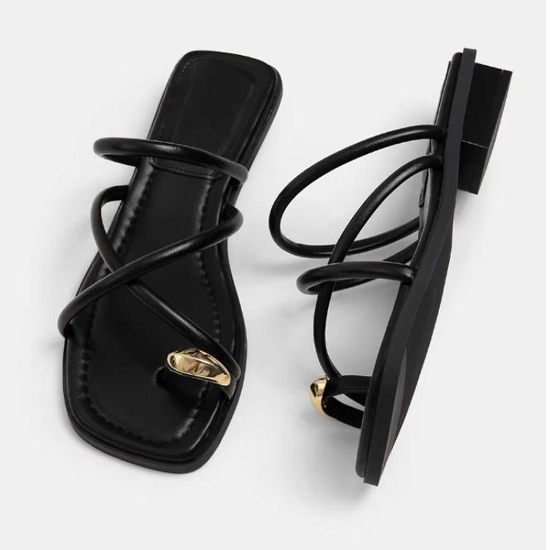 Fashion Women's Platform Sandals Summer 2024 Metal Decoration Cross Tied Square Toe Chunky Middle Heel Black Gold Silvery