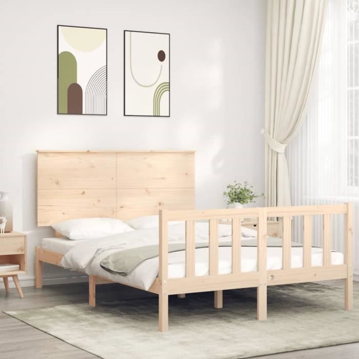 VidaXL Cadre de lit avec tête de lit 140x190 cm bois massif 3193381