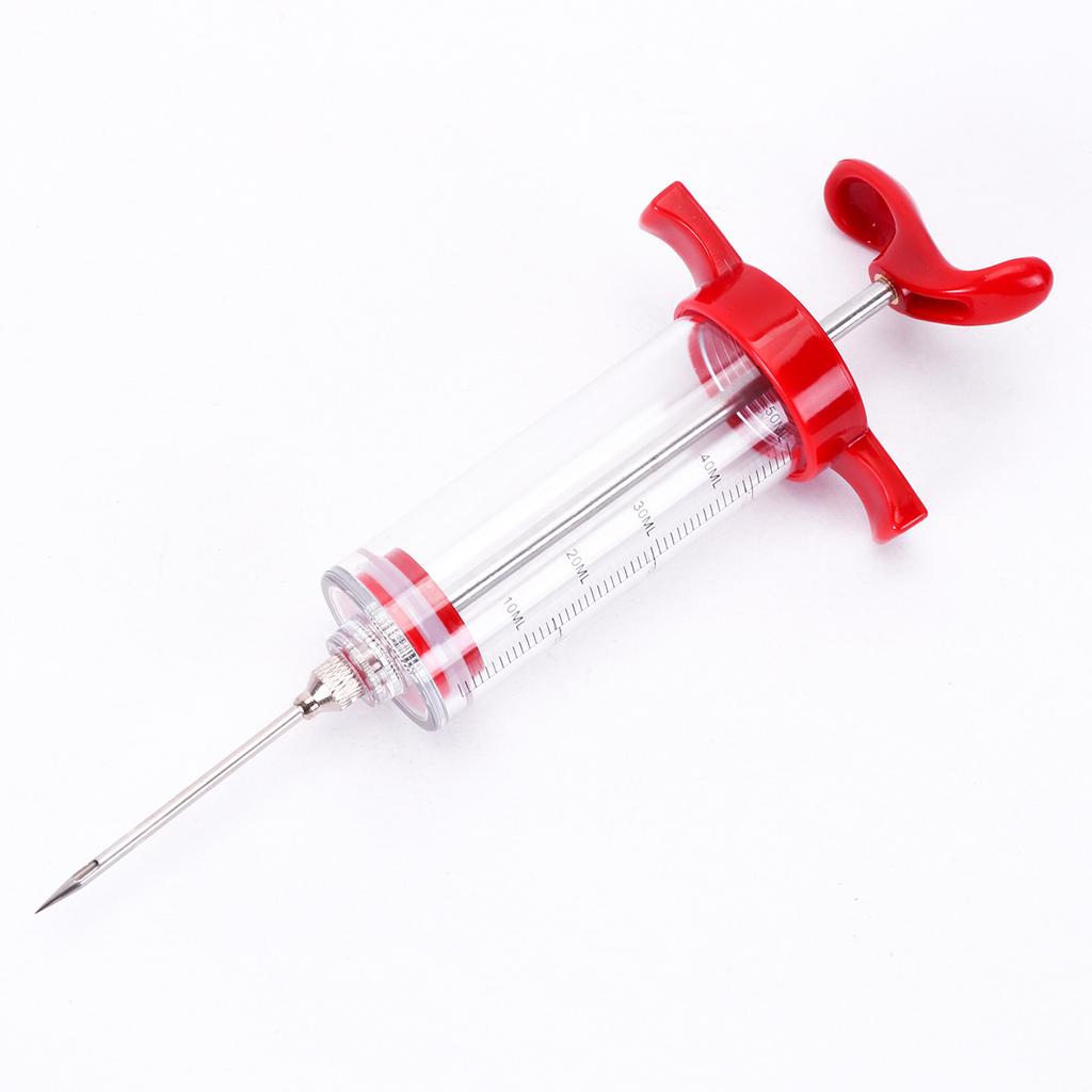 50ml Syringe/3 Needles/cleaning Brush BBQ Injector Cooking Meat Poultry Seasoning Marinade Stainless Steel Needle BBQ Injector