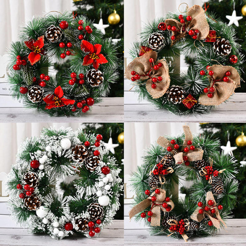 Christmas Wreaths for Front Door Flowers Pine Cones Fruits Leaves Garlands Xmas Tree Ornament Indoor Outdoor Party Window Door Decor
