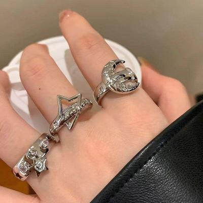 Fashion Personality Star Moon Ring Female Niche Design Ring Light Luxury High Sense Cold Wind Opening Index Finger Ring