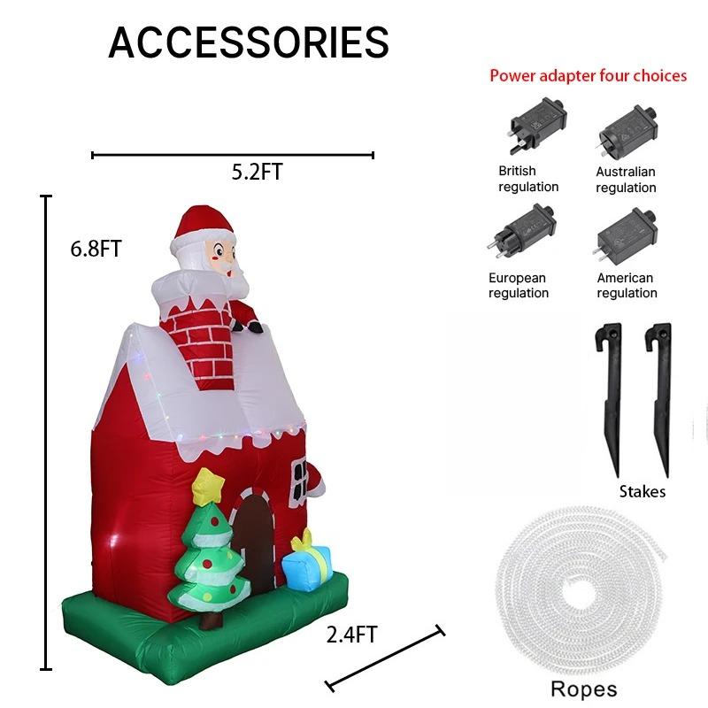 6.8FT Inflatable Christmas House Decor Santa Xmas Festive LED Home Ornament Xmas Gifts Toy Supplies Decorations Xmas Yard Decor