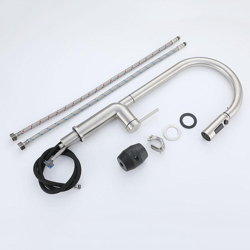 304 Stainless Steel Pull-out Kitchen Sink Faucet Pull Down Single Hole Handle Swivel Sprayer Water Mixer Kitchen Tap Nickel