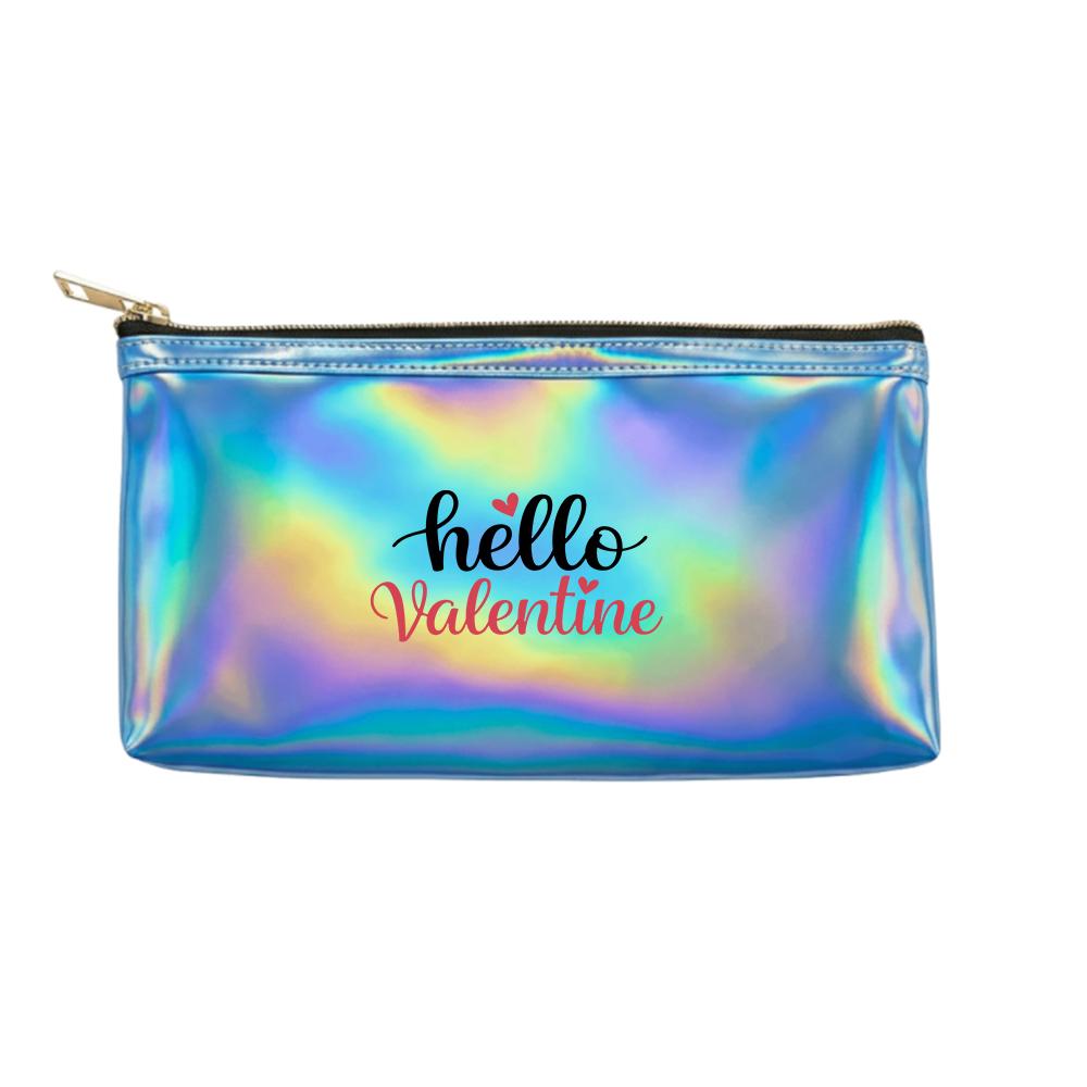 Romantic Letter Print Holographic Pouch, Laser Cosmetic Makeup Bag, Shiny Mirror Travel Toiletry Organizer for Valentines Day Gift Party Accessory