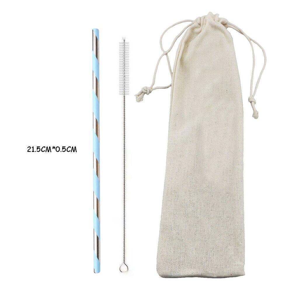 New Colorful Reusable Metal Straws Set with Cleaner Brush 304 Stainless Steel Drinking Straw Milk Drinkware Bar Party Drink Accessory Pouch