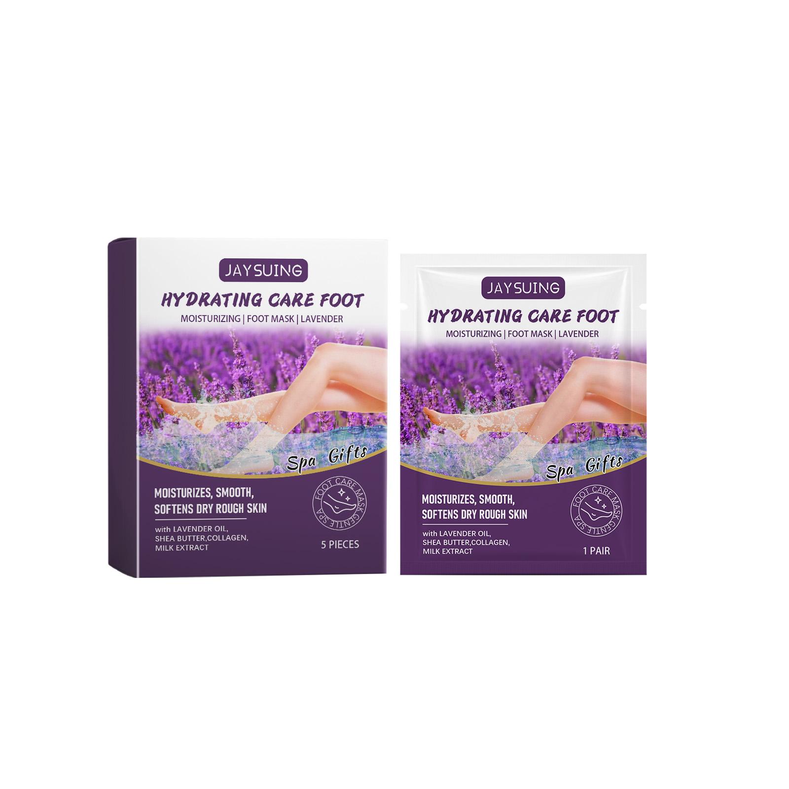 

Jaysuing Lavender Exfoliating Foot Mask for Dry Cracked Feet, Disposable Foot Mask for Moisturizing and Softening Skin, 5pcs