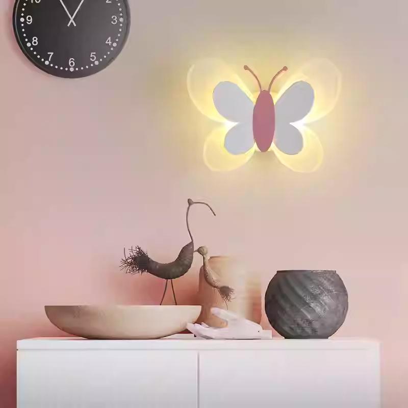 Nordic LED Butterfly Bedside Wall Lamp for Kids - Modern, Creative Bedroom Sconce