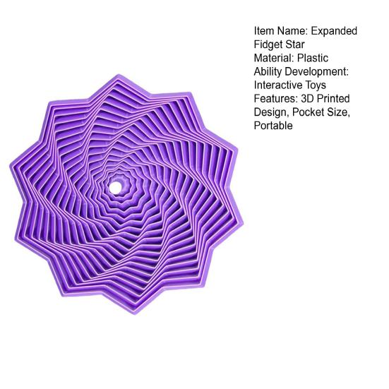 3D Printed Expanded Fidget Star with Handle Fractal Hexagon Sensory Toy