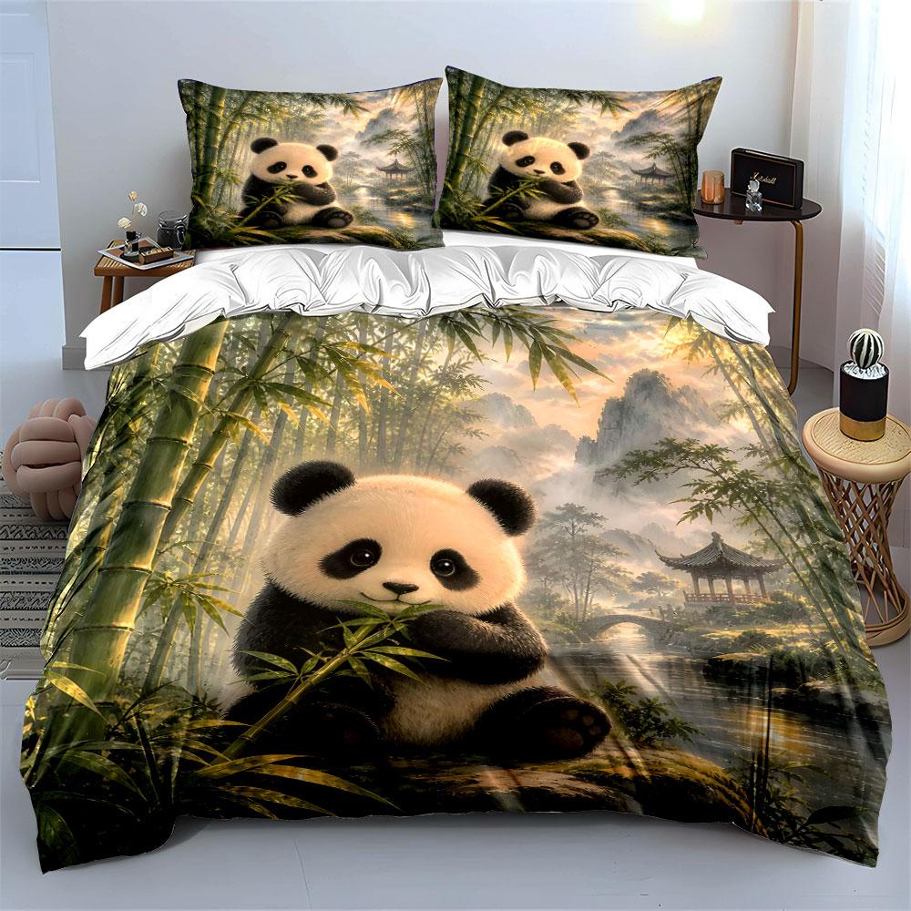Cute Panda In Bamboo Forest Printed Duvet Cover Set1 Duvet Cover+2 Pillowcasemulti Size Bedroom Bedding Decor Luxury Gifts