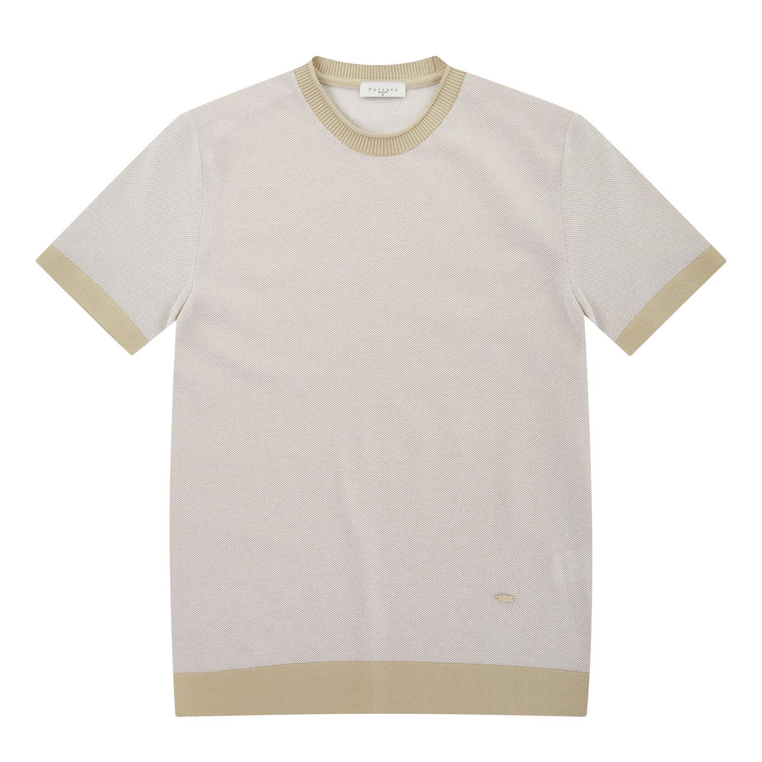 Ferraro Milano Men S Two-Tone Knit Round Short Sleeve Sweater Light Beige (Am0Drd20151) Light Beige.Am0Drd20151/100
