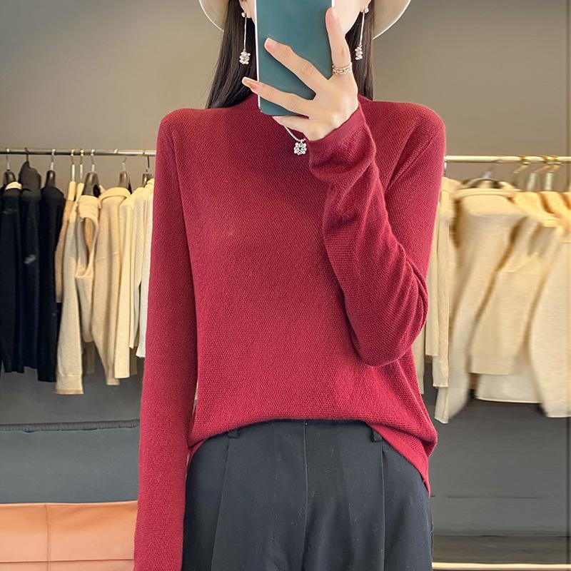 

Трикотажная рубашка с полувысоким воротом, женская осенне-зимняя, свободная тонкая часть однотонного внутреннего трикотажа XXL красный