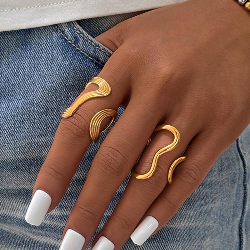Rust Proof Stainless Steel Big Personal Ring Stylish Creative Minimalist Metal Statement Waterproof Jewelry for Women