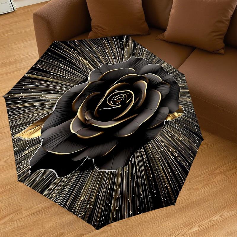 1pc Black Rose Golden Sparkles Automatic Open/Close Umbrella Compact Folding Umbrella with 8-Rib Shaft for Women/Men, Elegant Birthday1124S
