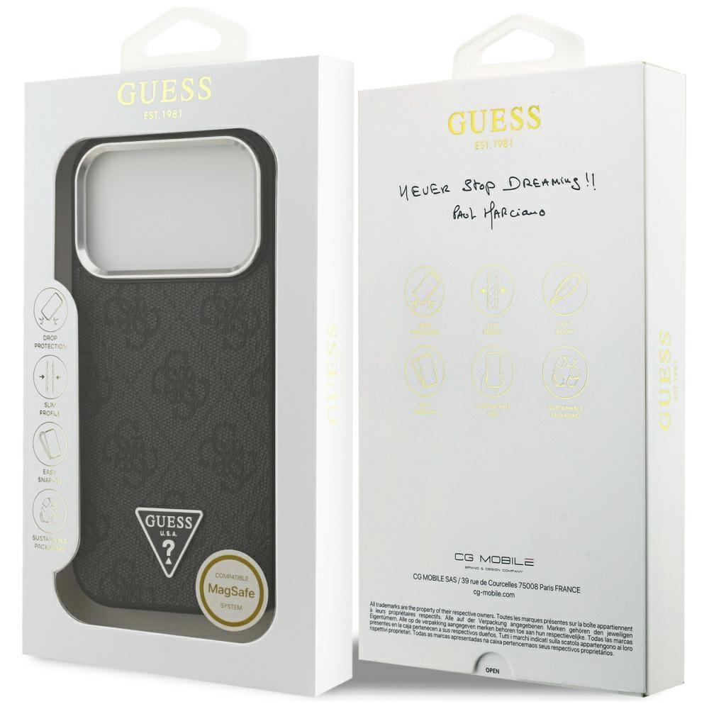 Coque Guess 4G Logo Triangle MagSafe pour iPhone 17 Pro noir argent