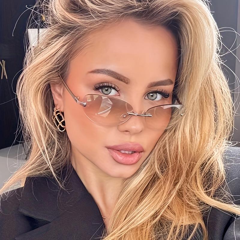 Y2K Frameless Metal Oval Mercury Concave Shape Retro American Millennium Spice Girl Fashion Eyewear Trend