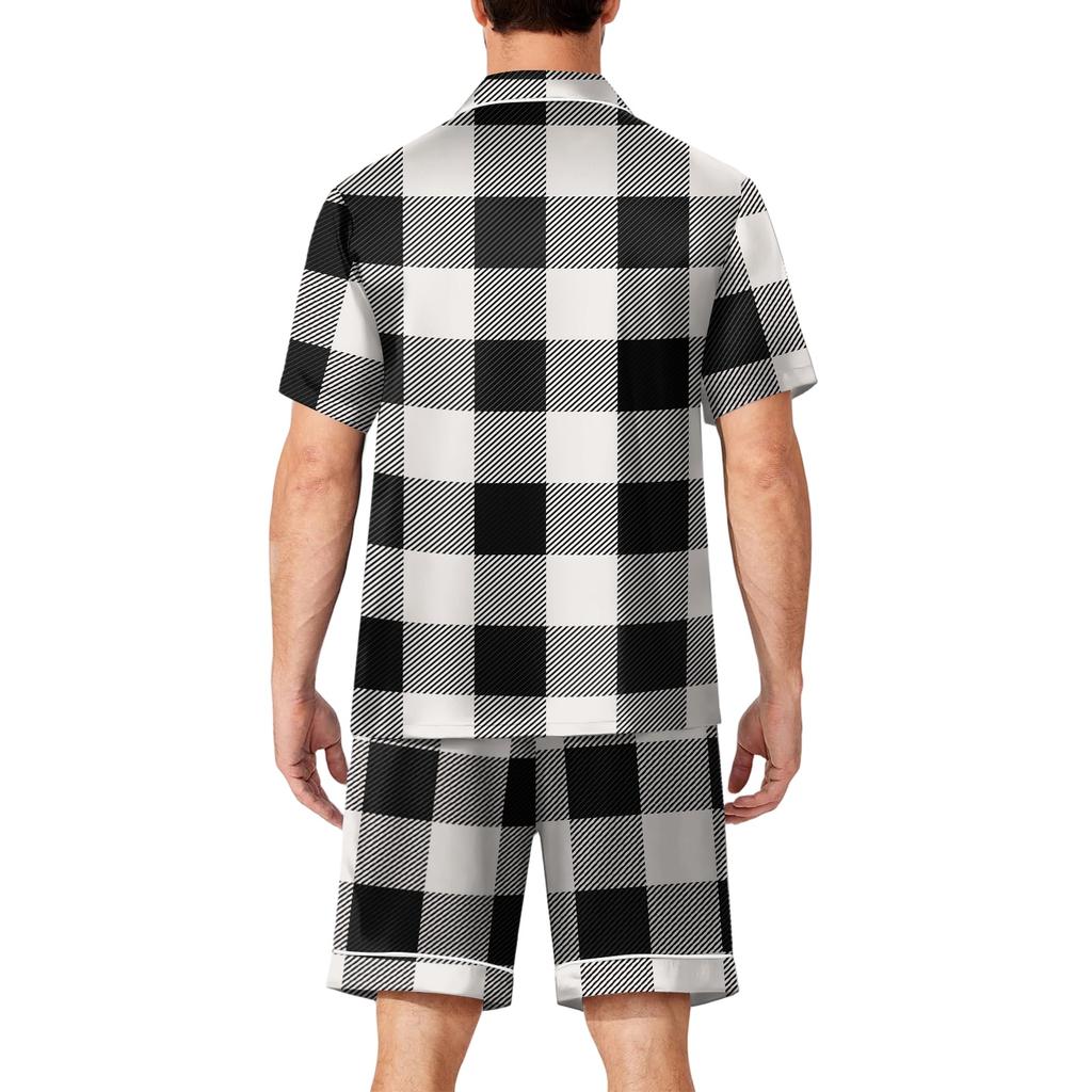 Men's Short Sleeve Button Down Pajama Set with Hemmed Shorts Soft Casual Sleepwear Lounge Set Available In Sizes S To XXXXL