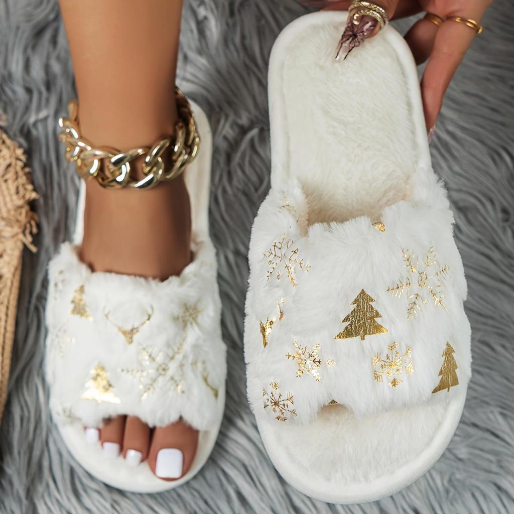 Festliche Weihnachts-Damenschuhe: Weiches Fleece, EVA-Sohle, Handwäsche oder chemische Reinigung, Cartoon-Muster