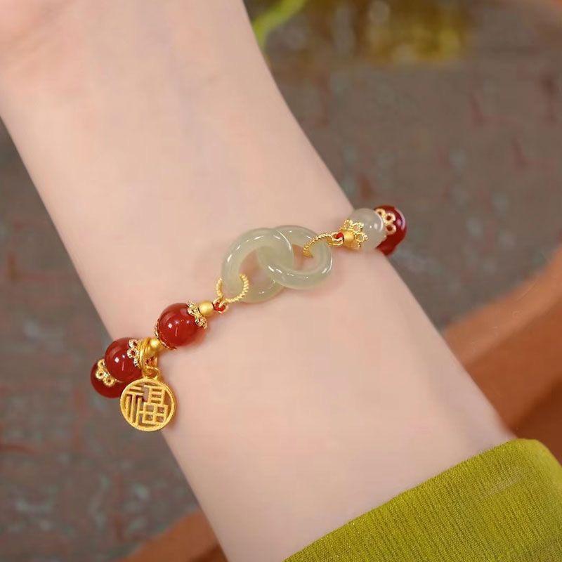 Ins Style Creative Lucky Beads Bracelet Vintage Light Luxury Handmade Bangle For Women'S Girls Wrist Chain Jewelry Gift