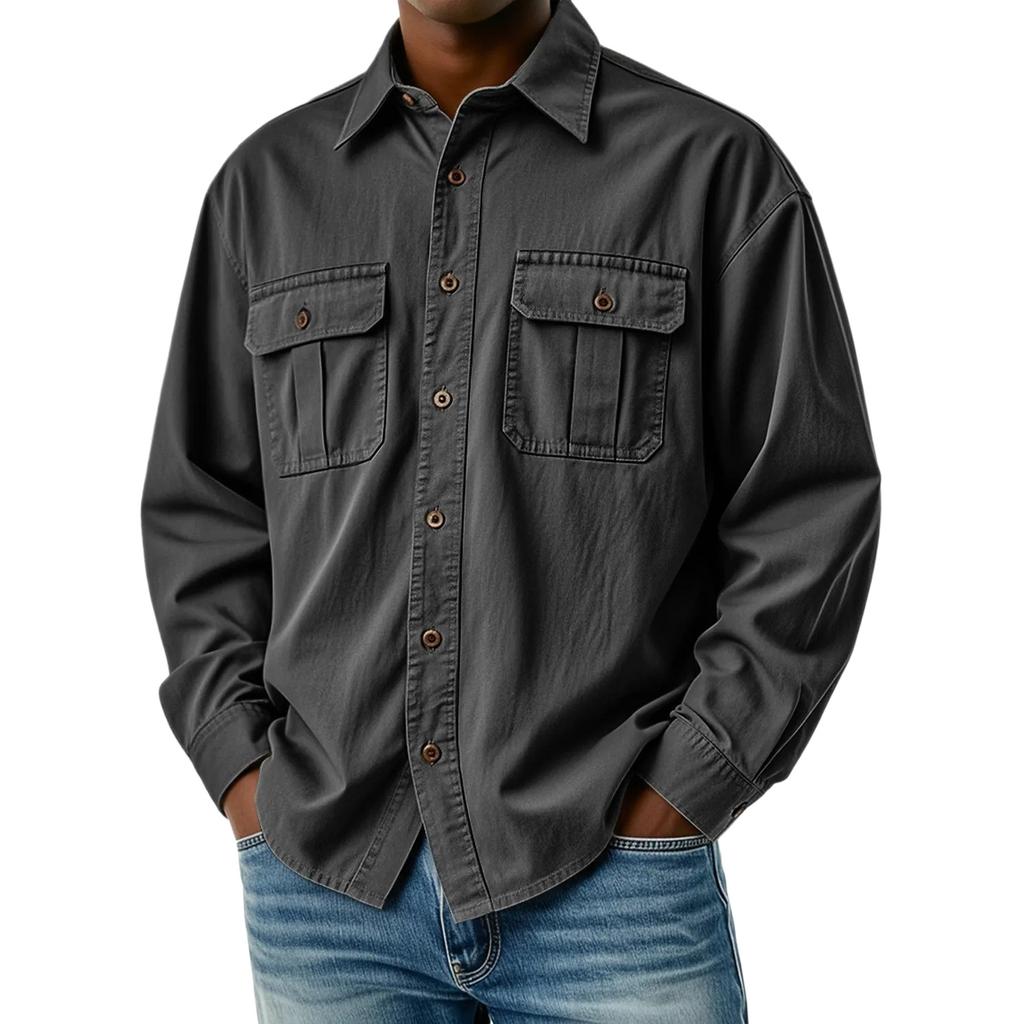 Cargo Shirts Men's Breathable Long Sleeve Multi-Pockets Work Shirts Vintage Hiking Fishing Shirt Outdoor Blouse