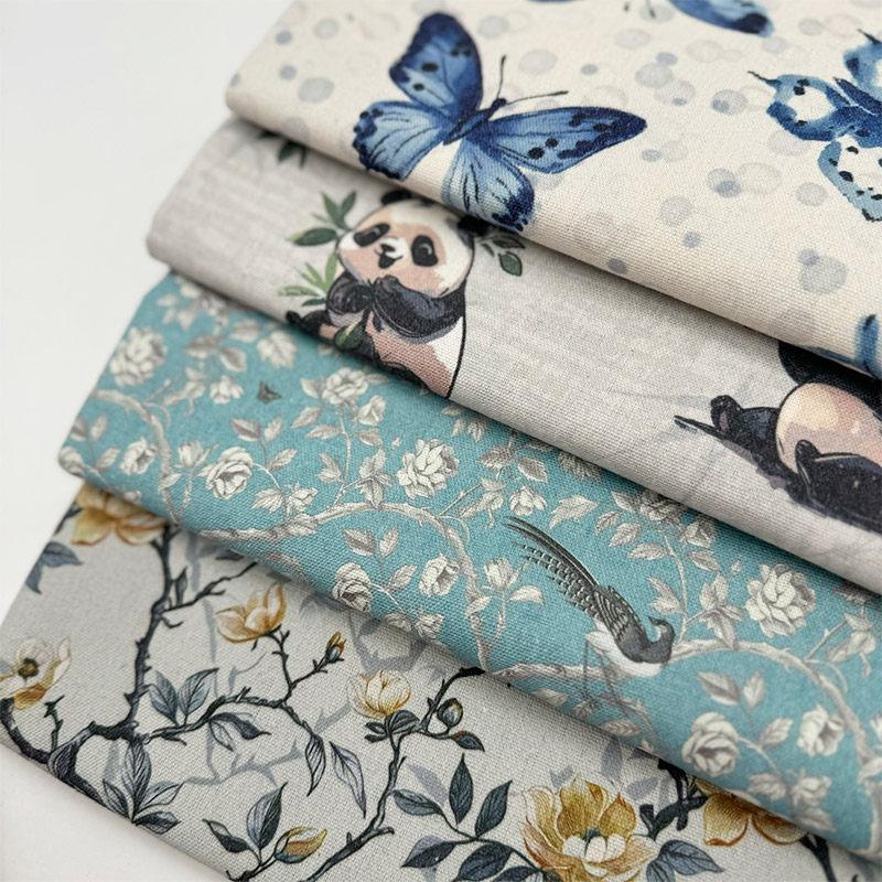 0.5m/1m/2m Oriental Aesthetic Elements Printed Encrypted Cotton Linen Fabric for Tablecloth Sofa Cover Curtain Decorative Cloth