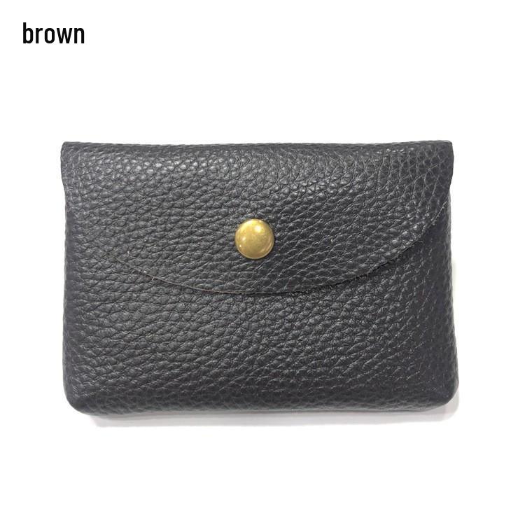 Top Grain Leather Snap Closure Coin Purse & ID Holder, Mini Lychee Pattern Card Holder for Men & Women