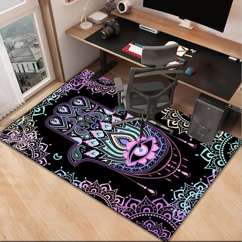 Colorful Hamsa Mandala Pattern Office Rug Chair Mat, Entryway Carpet, Suitable for Front Door, Bedroom, Living Room, Desk, Holiday Gift