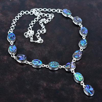 Abalone Shell Necklace Natural Gemstone Necklace 925 Sterling Silver Necklace Handmade Boho Jewelry Adjustable Chain Necklace Gifts for Wife