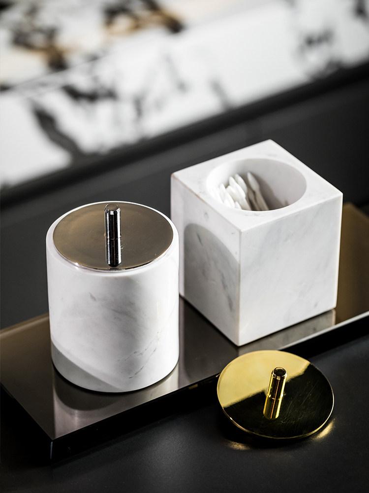 Hochwertiger Marmor-Wattestäbchenhalter Badezimmer Kosmetik-Aufbewahrungsbox Zuhause Marmor Schmuck- und Zahnstocher-Aufbewahrungsbox Heimdekoration