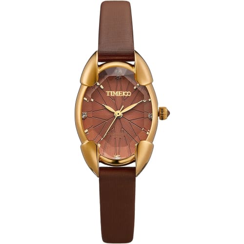 

Женские часы Time100 с многогранным бриллиантовым стеклом, японским механизмом, водонепроницаемостью 30 м и коричневым бутиловым ремешком