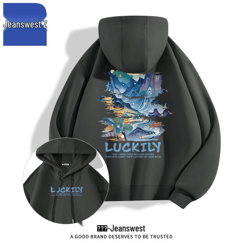 

Jeanswest Men s T1003 Hooded Sweatshirt with Chinese Landscape Print L