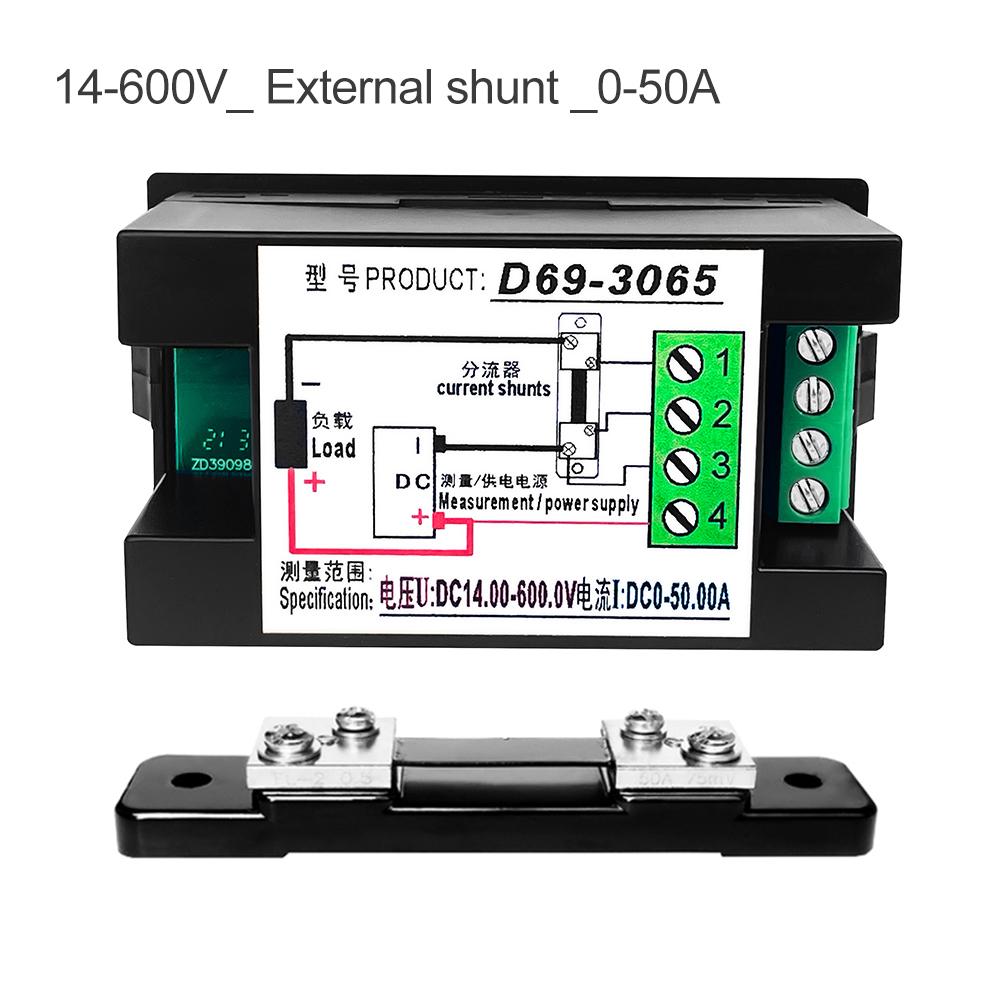 4 in 1 LCD Voltage Ammeter Power Meter DC 14-600V 20A 50A 100A Voltage Current Power Display Meter LED Display