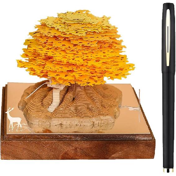 3D Desk Calendar 2025,Time Piece Calendar 2025,Tear-Away 3D Paper Art Notepad w LED Lights,Creative 3D Memo Artsy Pad Calendar, DIY Paper Carving