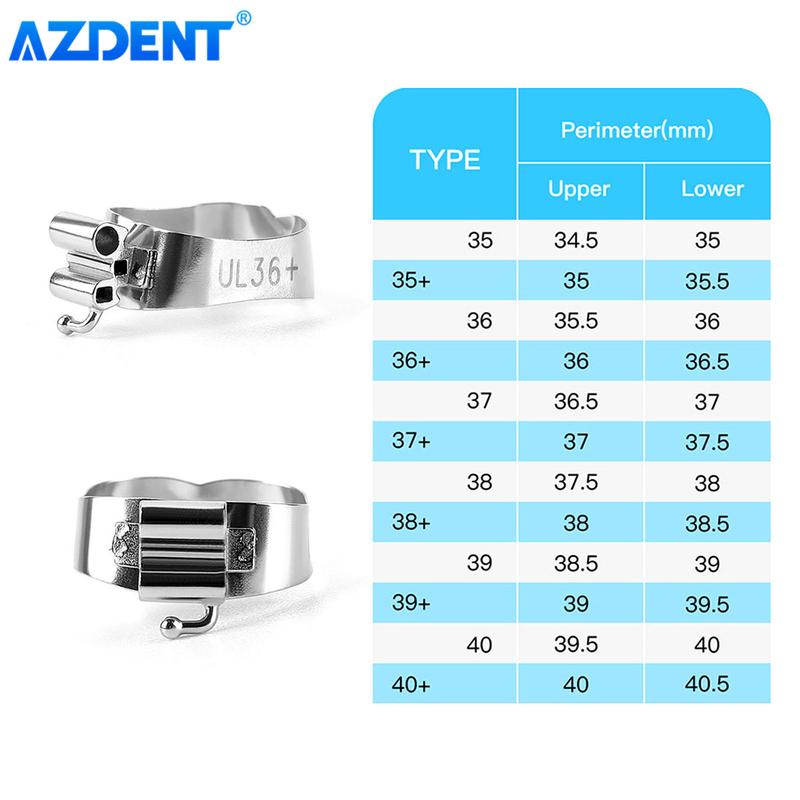 AZDENT 5Packs Dental Orthodontic Bands with Buccal Tube Triple Tubes for 1st Molar Teeth Roth.022 U3/L2 Size 35#-40#+ 4pcs/Pack