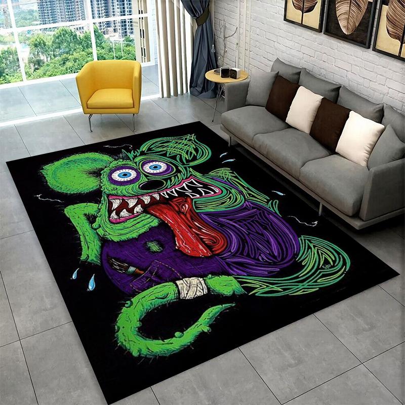 3D Rat Fink Cartoon Raceauto Moto Bord Tapijt Vloerkleed voor Slaapkamer Woonkamer Bank Deurmat Huisdecoratie,Kind Speelruimte Tapijt Antislip