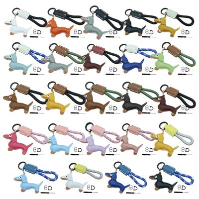 Cute Dachshund Leather Keychain Playful Sausage Dog Keychain Delicate Keyrings Charm for Bag and Key Decoration