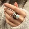 Vintage Oval Round Geometry Silver Color Imitation Pearl Adjustable Ring for Women Wedding Engagement Ring Jewelry