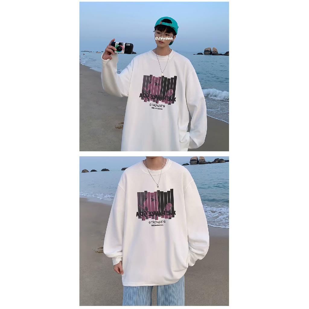 2024 Herren Langarm T-Shirt Herbst Unterhemd Langarm Baumwolle Herbst Hong Kong Stil Druck Lose Trendy Top