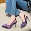 Women's Pointed Head Shallow Mouth Rivet Metal Buckle A Line with Anti-slip Wear-resistant High Heels