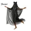 White Ghost Poncho Sequin Cape for Women, Cute Halloween Costume Cloak with Holiday Cosplay Bows, Lightweight Mesh Pullover Robe Party Photoshoot